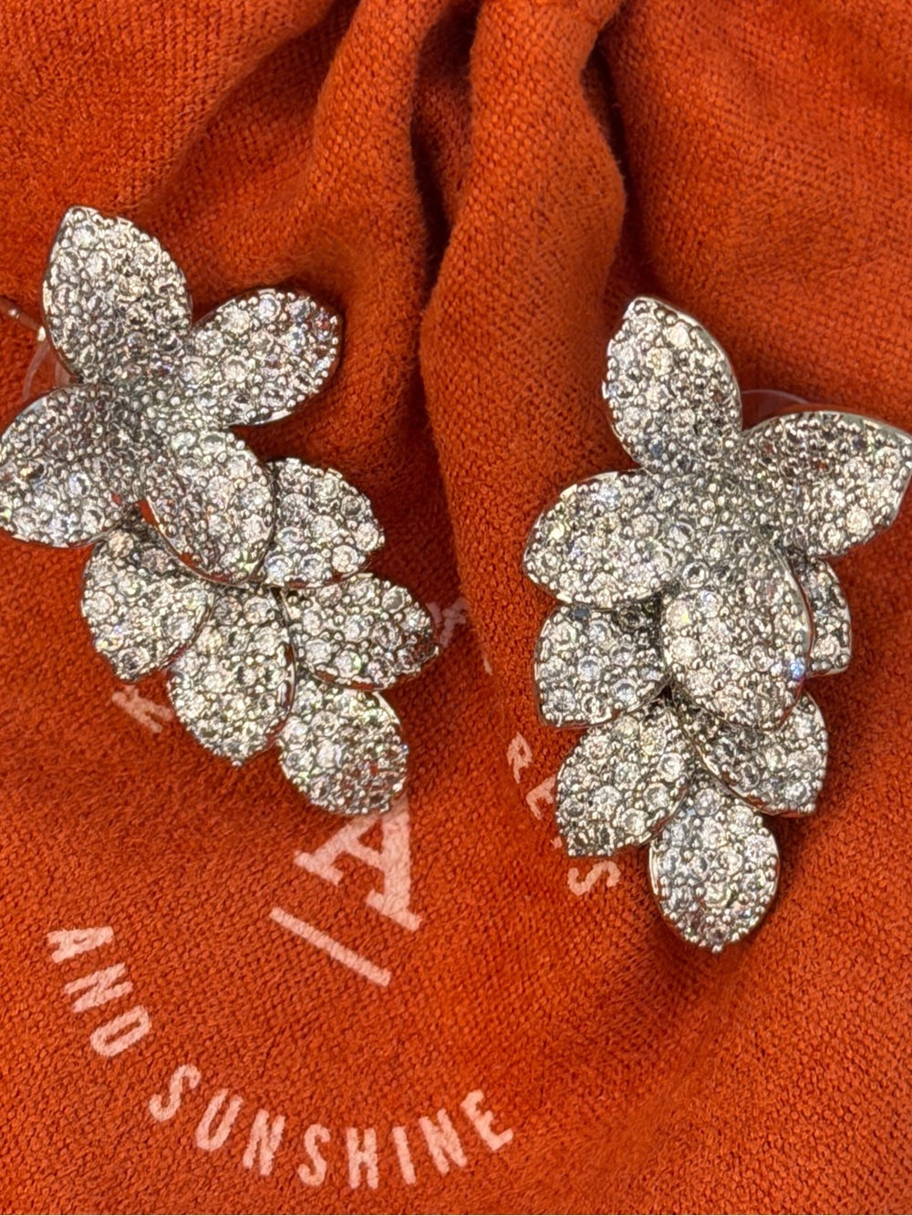 Anthropologie Pave Crystal Floral Dangle Earring
